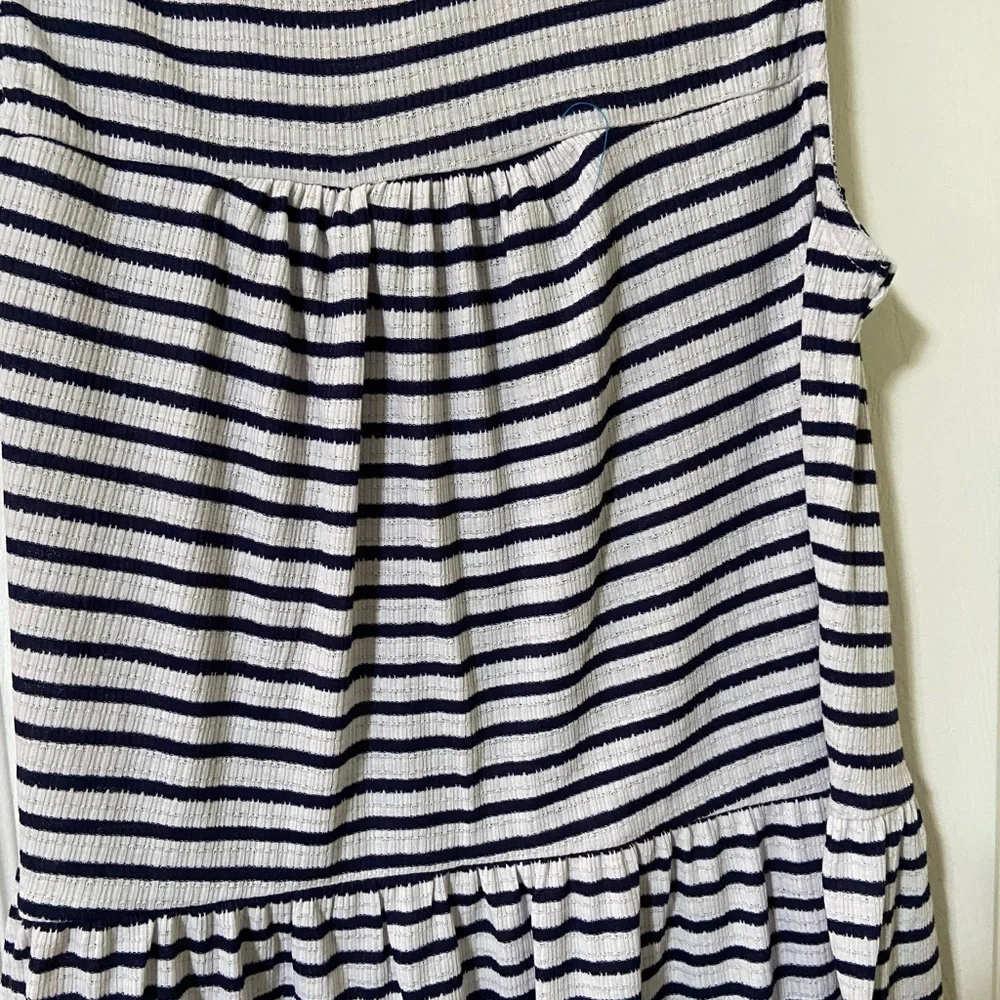 Como Vintage Navy and cream stripe tank top short sleeve shirt Size Large